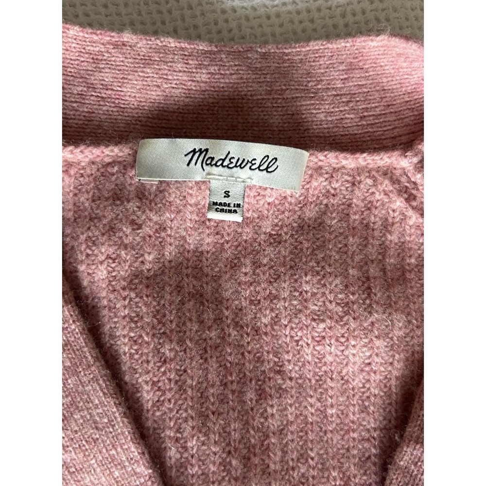 Madewell Button-Front Merino Wool Blend Sweater Pink Ribbed Knit Top Size Small - Picture 4 of 5